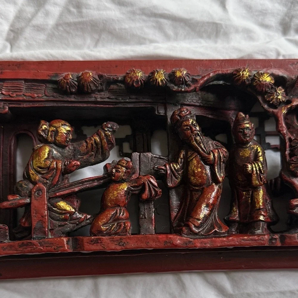 Vintage Chinese Wooden Carving High Relief 3D Art 1800s Hand Carved Wood (CB1)